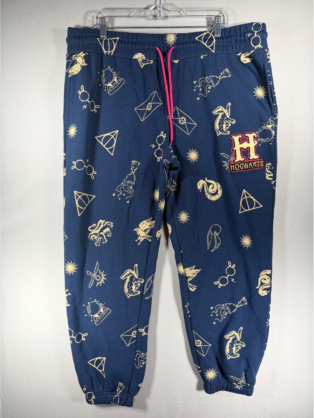 Harry Potter Hogwarts Navy Blue Jogger Pants with Gold Magical Print Size XXL